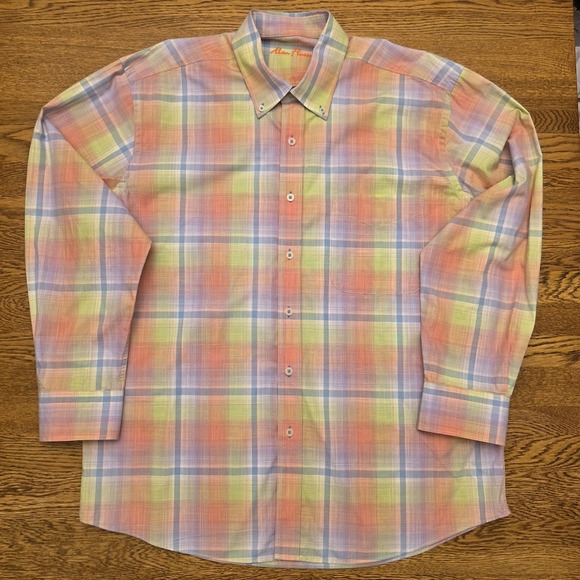 Alan‎ Flusser Large Pink Plaid Long Sleeve Button Up Shirt  Preppy Dress Work - Picture 2 of 16
